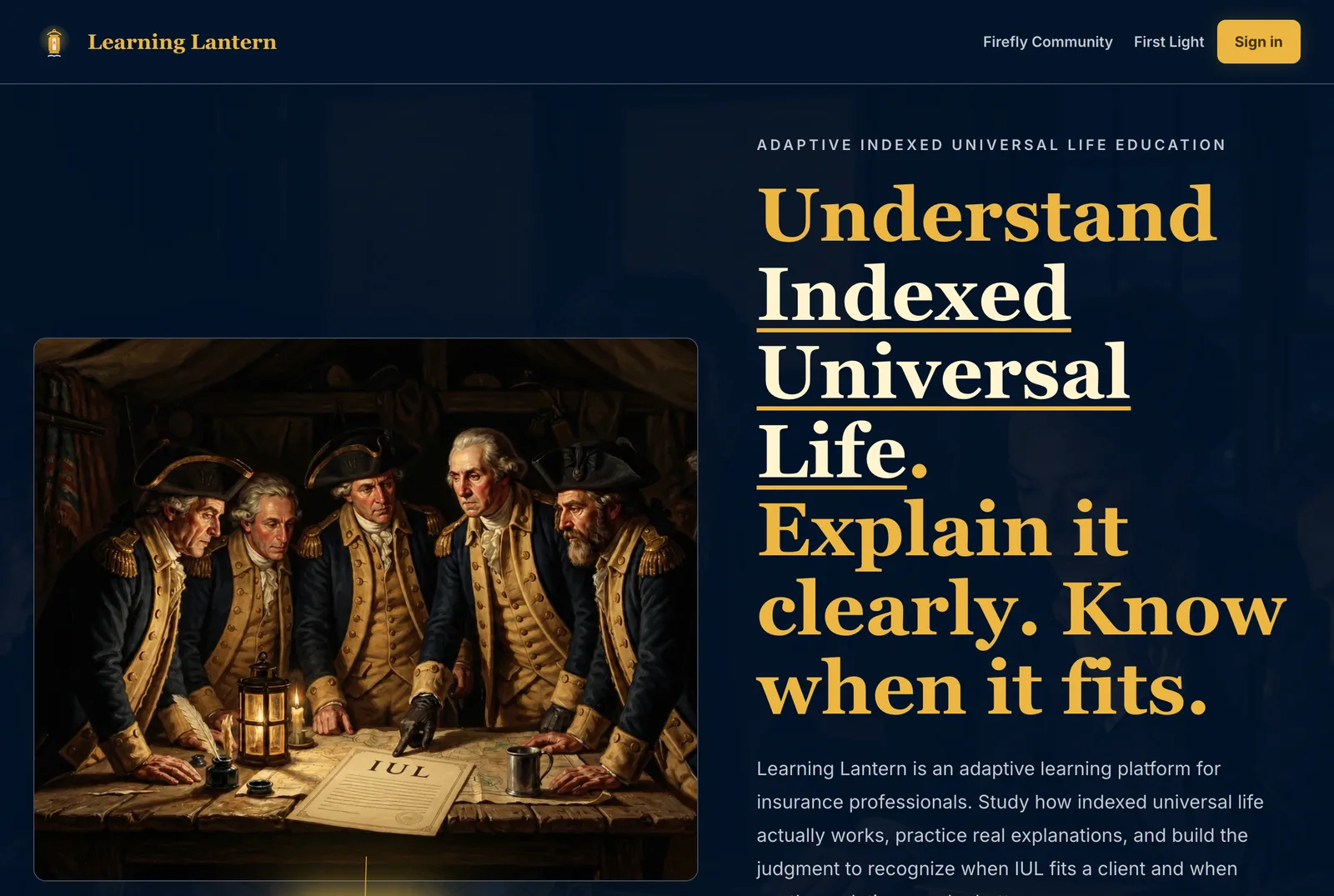The Learning Lantern Academy homepage, an adaptive Indexed Universal Life education platform